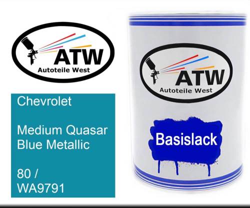 Chevrolet, Medium Quasar Blue Metallic, 80 / WA9791: 500ml Lackdose, von ATW Autoteile West.